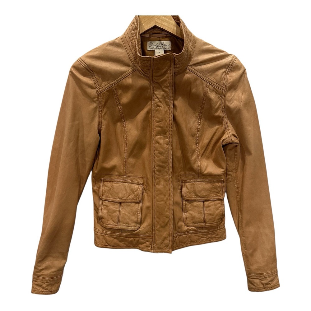 Lucky Brand Leather Jacket Women's Medium Soft Worn In Lambskin Lamb Cognac Tan